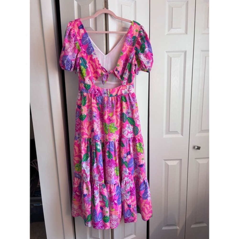 Lilly Pulitzer Grace Midi Dress Pink Isle Best of Friends Tie Back Sz 6 $258 - Picture 3 of 10